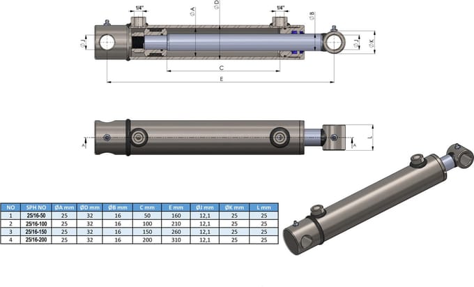 Hydraulische Cilinder Dubbelwerkend met Bevestiging 32/20/500