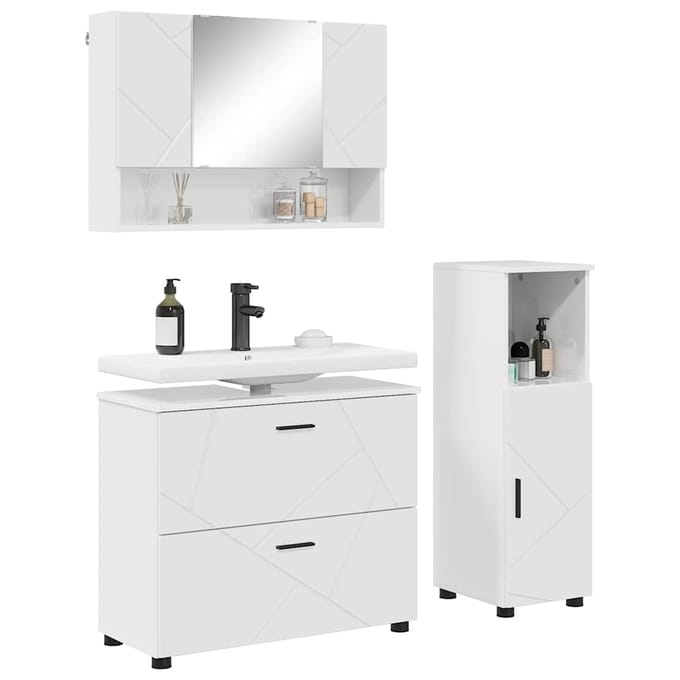 vidaXL - Badkamermeubel - Set - 3 - st - Hoogglans - wit - 76,5 - x - 35 - x - 64 - cm
