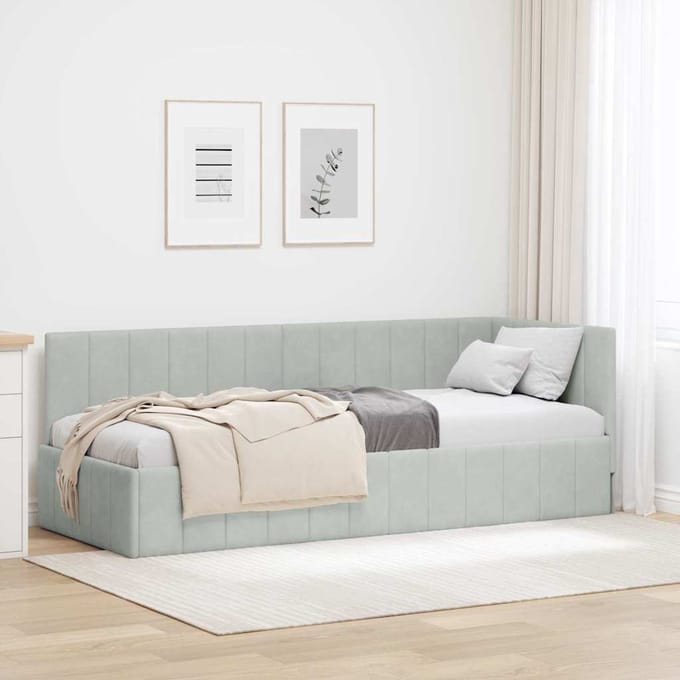 vidaXL - Hoek - Bed - Frame - Lichtgrijs - 80 - x - 200 - cm - Fluweel