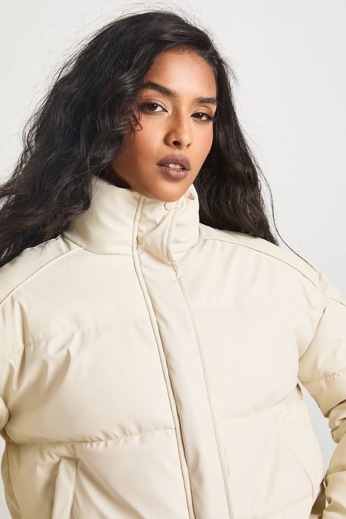 boohoo Dames Puffer Jas met Trechter Hals | Cream | Maat: 16