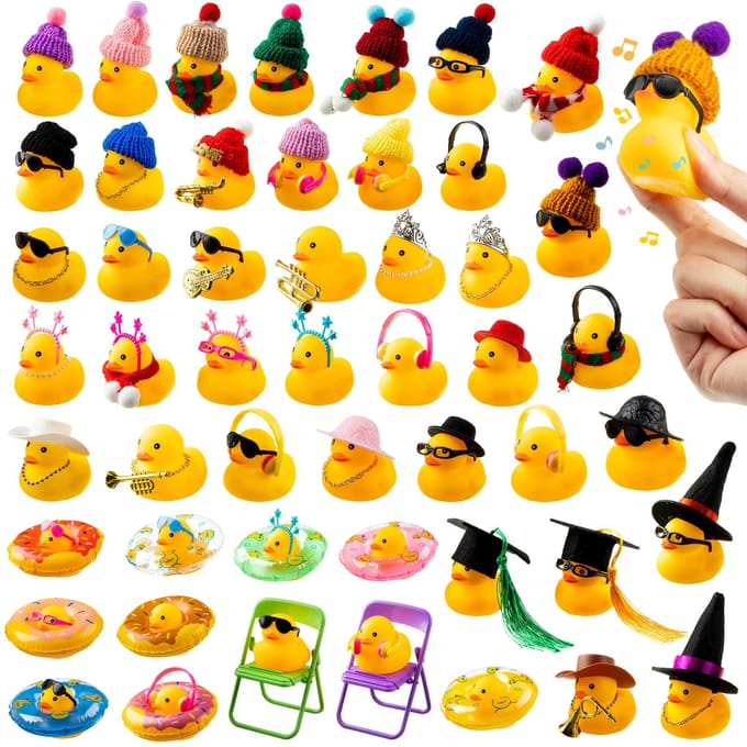 50 Jeux Canard en Caoutchouc Canard en Caoutchouc Mignon Jouets de Fête de Bain Jouets de Baignoire Douche Décorations de Tableau de Bord de Voiture Avec Mini Lunettes de Soleil Natation yellow