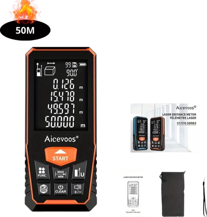 Bovista Laserafstandsmeter - Laser - Afstandsmeter - Afstandmeter - Rangefinder - Digitale Meetlint - Precisiegereedschap - 50 Meter