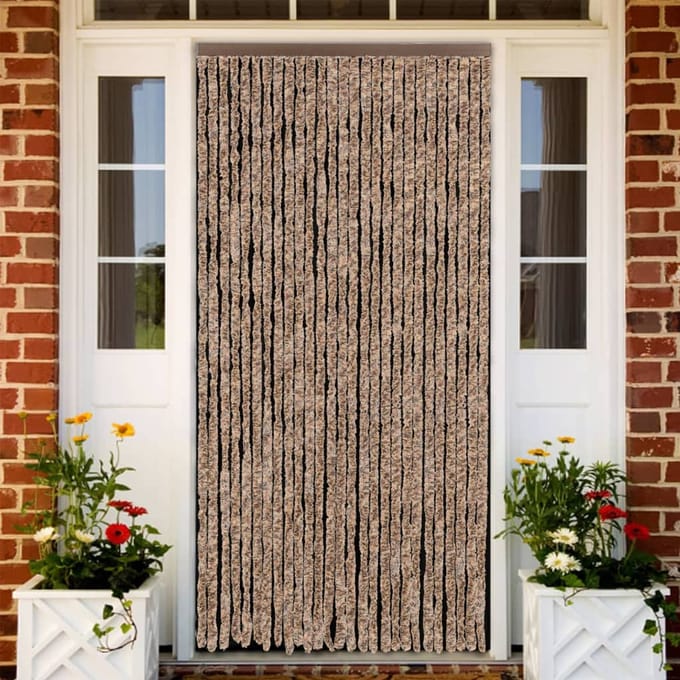 vidaXL Vliegengordijn 118x220 cm chenille beige en donkerbruin