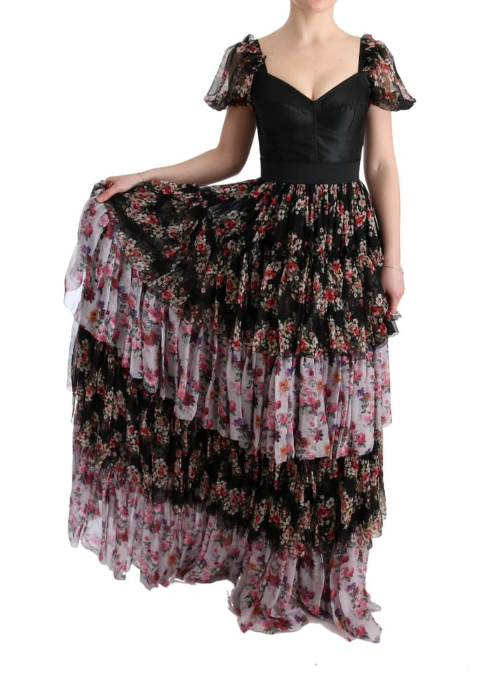 Floral Print Zijden Jurk Gelaagde Maxi Jurk