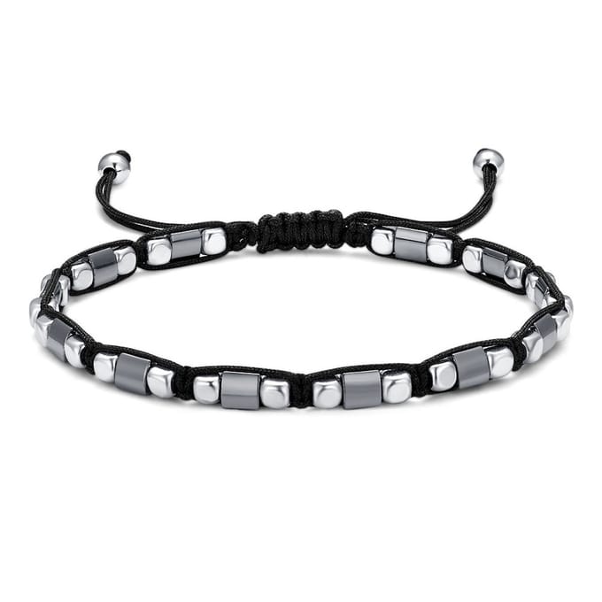 Twice As Nice Armband in edelstaal met zwarte draad Zilverkleurig 19cm+5cm