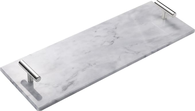Marmeren dienblad met zilveren hendels 40 x 14 cm