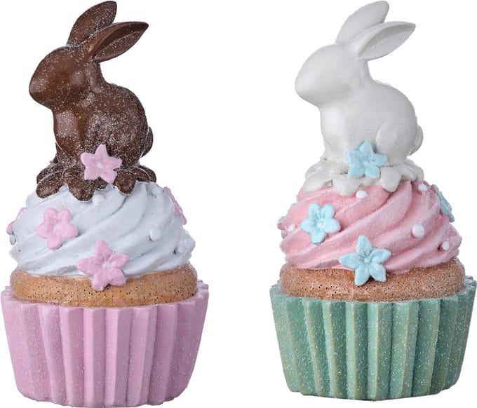 Viv! Christmas Paasdecoratie - Cupcake met Chocolade Paashaas - set van 2 - pasen - pastel - 14cm