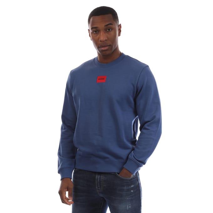 Hugo Heren Ribkraag Regular Sweatshirt (Medium Blauw)