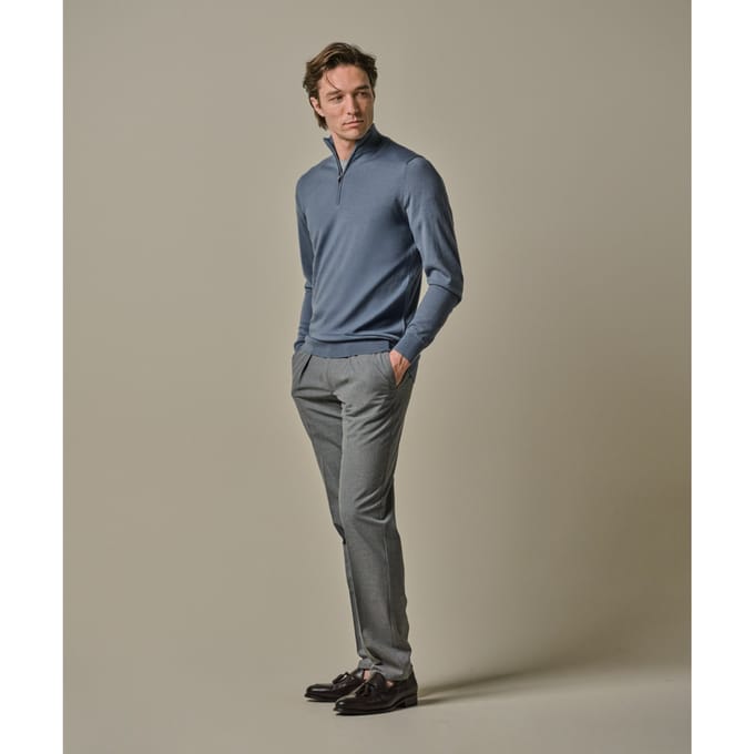 Profuomo Half Zip Pullover Merinowol Blauw - Maat M - Heren - Pullovers