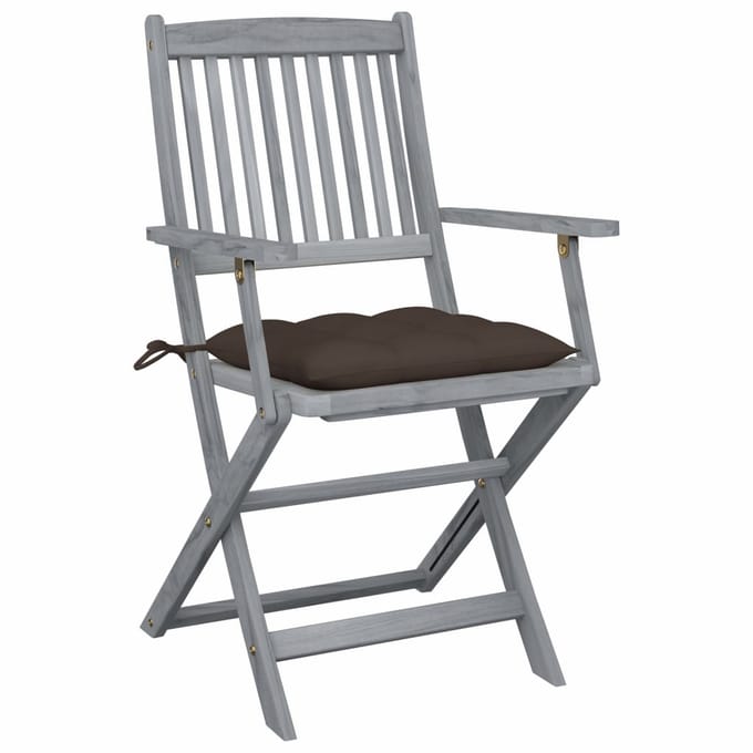 vidaXL - Set - van - 2 - klapstoelen - met - kussens, - gemaakt - van - massief - acaciahout.