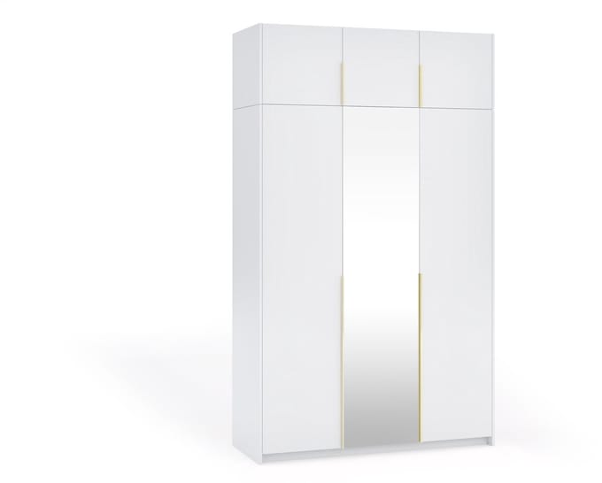 Kledingkast Apollonia I met Spiegel 150 x 250 cm (wit, gouden handgrepen)