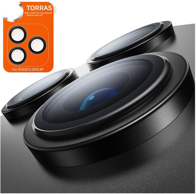 TORRAS LensGuard Geschikt voor Apple iPhone 17 Pro Max - Camera Lens Protector 9H Tempered Glass - Zwart
