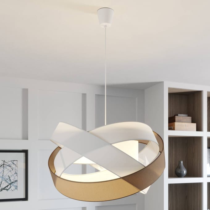 Lindby - Hanglamp - 3lichts - Stof, metaal - H: 47.6 cm - E27 - bruin, wit, grijs