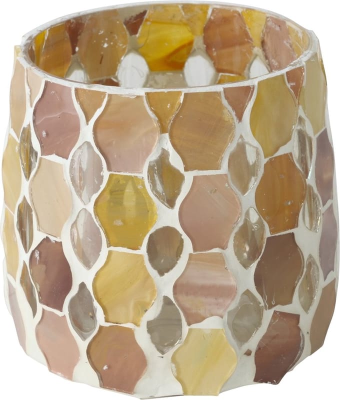 Sfeerlicht waxinehouder Alejo glas mozaiek Beige
