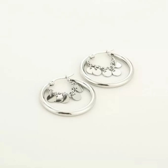 Michelle Bijoux Oorringen Ketting Discs Zilver