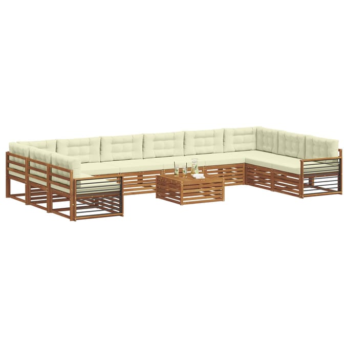 vidaXL - Sofa-Sets - 11 - st - Natuurlijk - en - Crème - Massief - Acacia - Hout