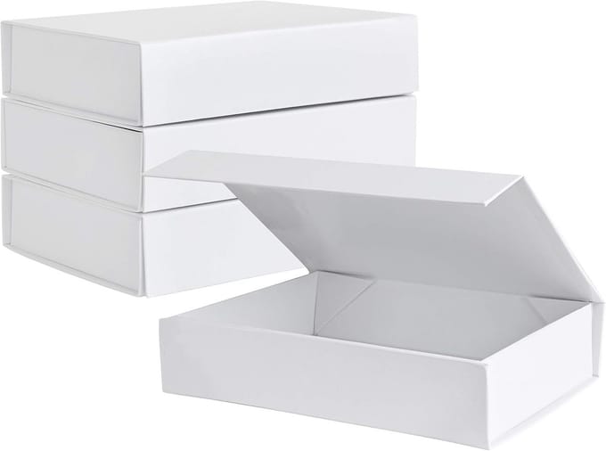 Witte harde geschenkdozen met magnetische sluiting - rechthoekig, 17,8x12,7x4,1 cm