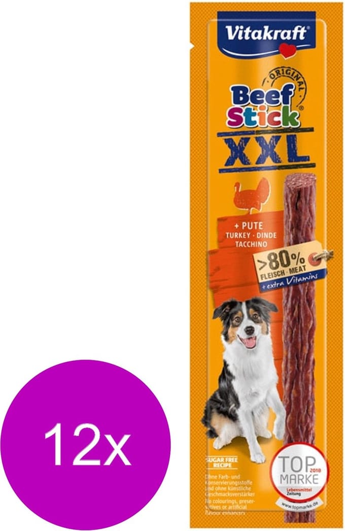 Vitakraft Beefstick Xxl - Hondensnacks - 12 x Kalkoen Rund 30 g