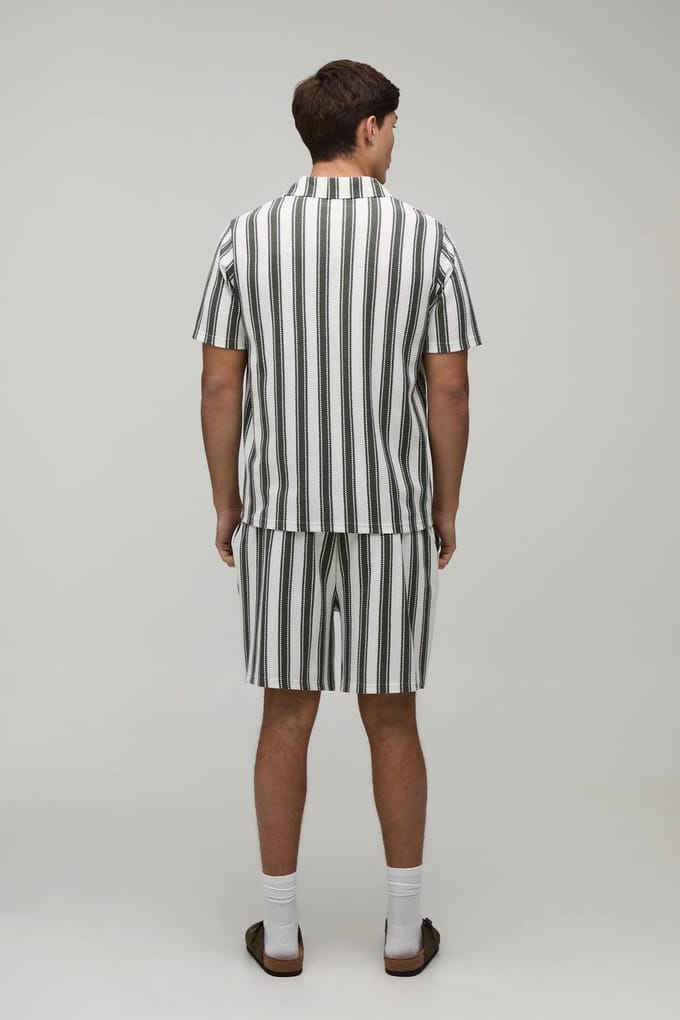 Regular Fit Gestreept Revere Polo & Shorts Set | Forest | Size Medium