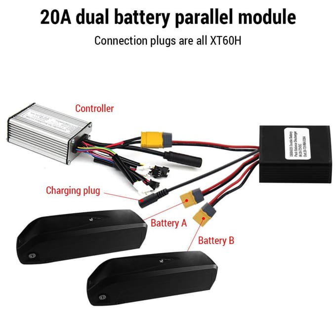 20V-72V 40A dubbele batterijconnector elektrische fiets dubbele batterijontladingsomvormer 30A white