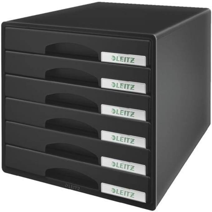 Esselte-Leitz LEITZ Schubladenbox Plus, 6 Schübe, schwarz für Format DIN A4 Maxi, Schubladen mit Auszugsstopp, - 1 Stüc