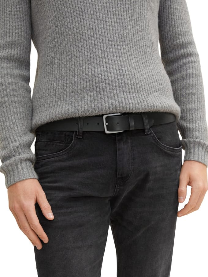 Tom Tailor - TTSCOTT leren riem met vierkante gesp - Maat 115 - black uni