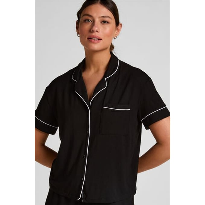 Hunkemöller Dames Nachtmode Jacket Jersey Essential - Zwart - maat M