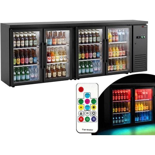 GGM Gastro Barkoelkast - 2540 mm - met 4 glazen deuren en RGB-ledverlichting zwart