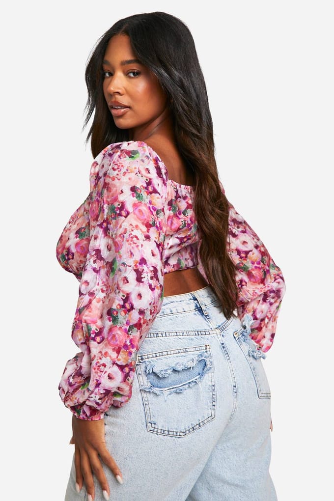 boohoo Dames Plus Floral Tie Front Korsettop | Roze | Maat: 56