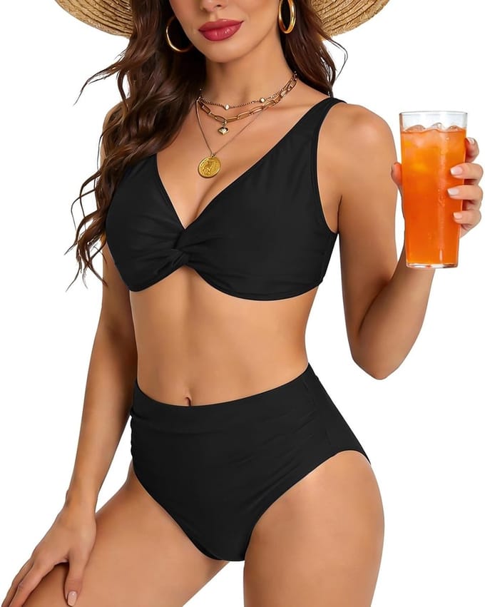 Solidchoice - Dames Bikini Set met Hoge Taille en V-hals voor Tummy Control
