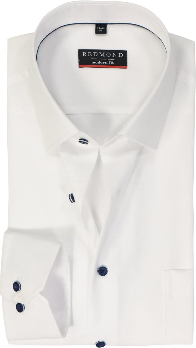Redmond modern fit overhemd - popeline - wit