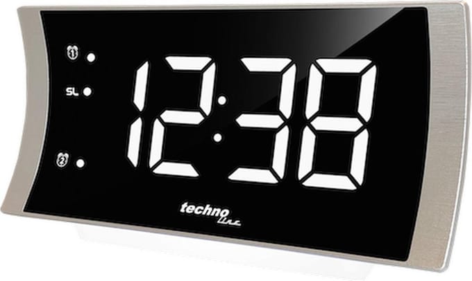 TECHNOLINE WT494 Fraaie KLOK / WEKKERRADIO - Curved / gebogen design in aluminiumlook