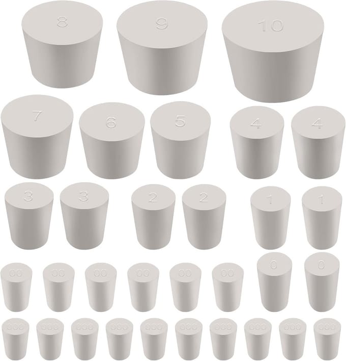Rubberen Stopper Set - Lab Bungs - Afsluiten Containers - 13 Maten Assortiment - 32 Stuks - Wit