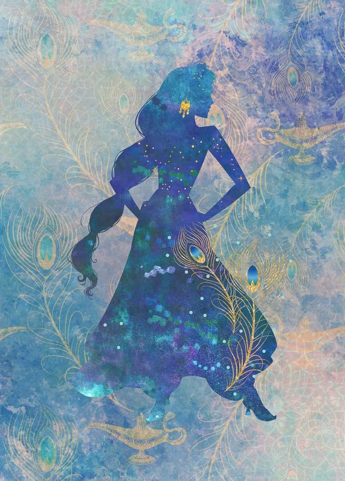 Komar Fotobehang Jasmin Silhouet - Blauw - 2,80m X 200cm