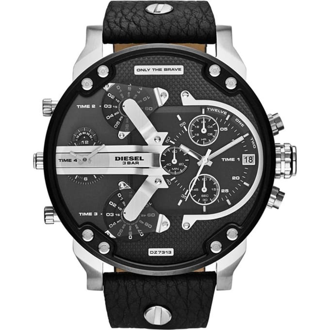 Diesel The Daddies DZ7313 - Horloge - 57 mm - Leer - Zwart