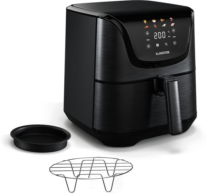 Klarstein AeroVital Deluxe Heteluchtfriteuse – 5L airfryer, 1700W, Touch-display, 8 programma's, Antiaanbaklaag, Cooltouch-behuizing, Timer & temperatuurregeling, Zwart