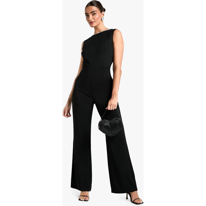 boohoo Dames Diamante Trim Low Back Jumpsuit | Zwart | Maat: 40