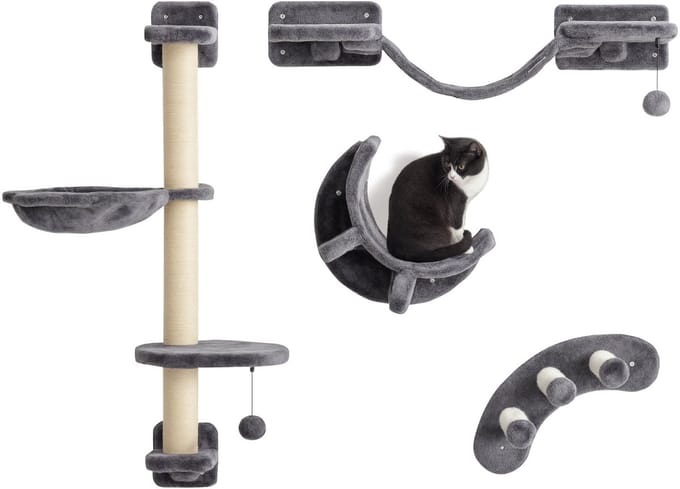 PawHut Kattenschappen Set Polyester, spaanplaat 30L x 30B x 96H cm Donkergrijs