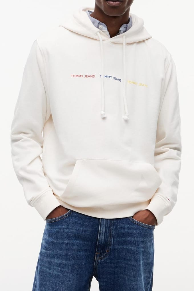 Tommy Hilfiger Regular Repeat Hoodie Ancient White Größe: S | Kaputzenpullis Outlet | Herren | Weiß
