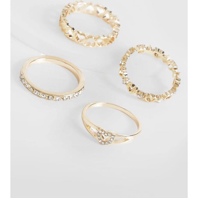 boohoo Dames Heart Detail Multi Ring Pack | Goud | Maat: Small/Medium
