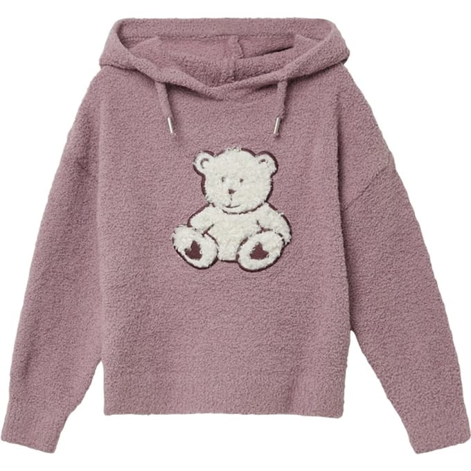 s.Oliver - female - Teddy pluche gebreide trui met capuchon en applicatie aan de voorkant