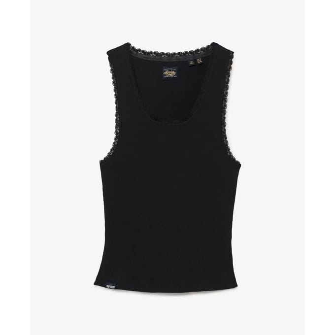 Superdry Vintage Kanten Top Black Grootte: 44