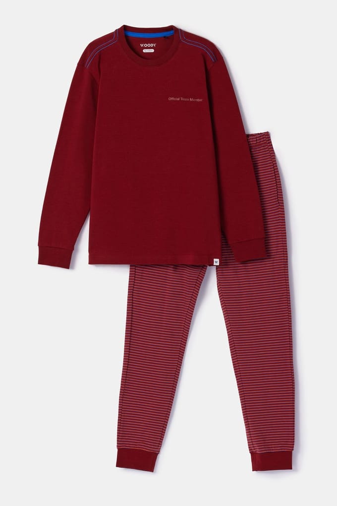 Woody Jongens-Heren pyjama donkerrood - maat 164/14J