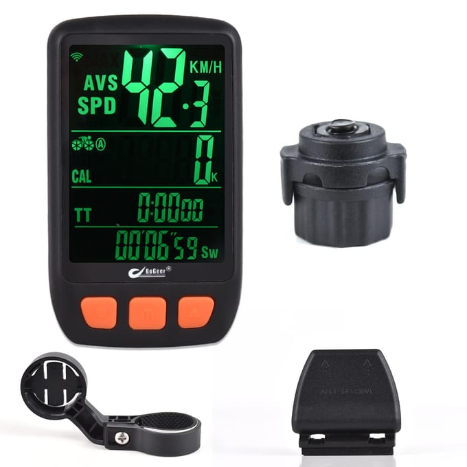 Fietscomputer Draadloze digitale fietssnelheidsmeter, kilometerteller met oplaadbare batterij zwart