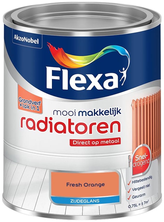 Flexa - Mooi Makkelijk Radiatoren Zijdeglans - Fresh Orange - Mengverf - 750 Ml
