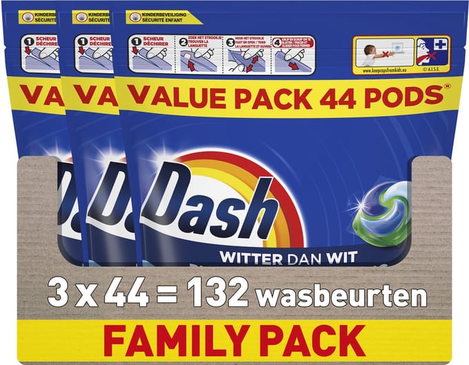 Dash Wasmiddel Pods® - Witter Dan Wit - 3 x 44 Wassen