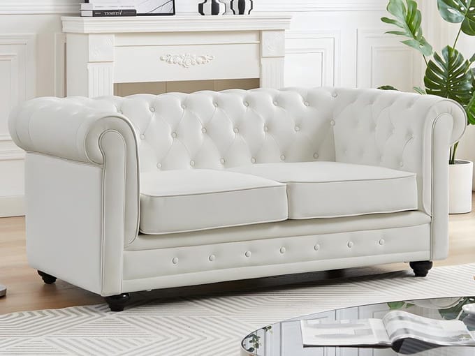 Vente-unique Tweezitsbank in wit kunstleer – - CHESTERFIELD