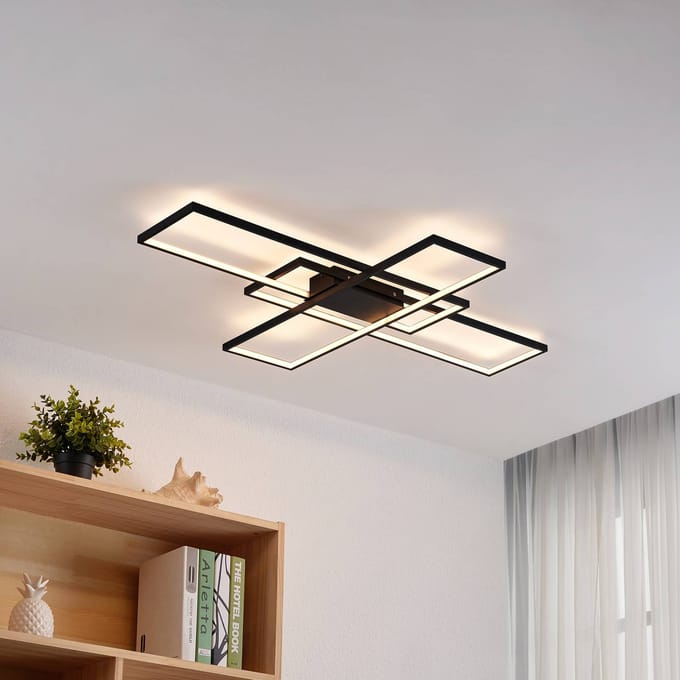 Lindby LED plafondlamp Tetson, zwart, metaal, dimbaar