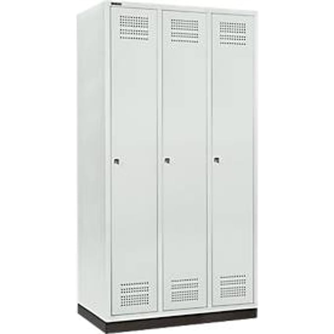 Schäfer Shop Genius Kledinglocker met fitting, 3 compartimenten, 300 mm compartimentbreedte, cilinderslot, lichtgrijs
