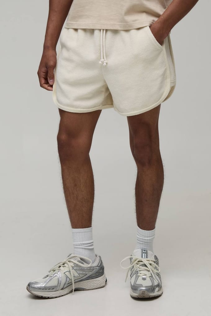Racer Fit Towelling Jersey Shorts | Ecru | Size Small